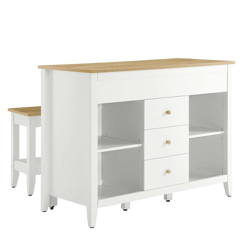 Farmstead 3-Piece Kitchen Island and Stool Set - Oak/White