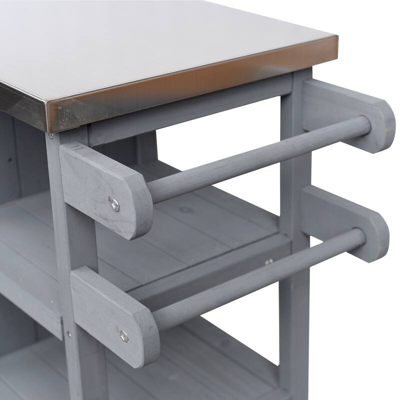 Foldable Outdoor Kitchen Island Cart with Lockable Wheels and Storage Cabinet