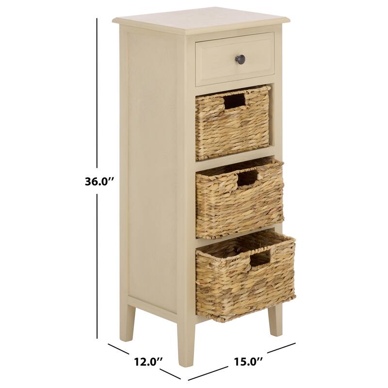 SAFAVIEH Hermine Distressed Black 4-Drawer Storage Side Table - 15" x 11.8" x 35.8" - 15"W x 12"D x 36"H