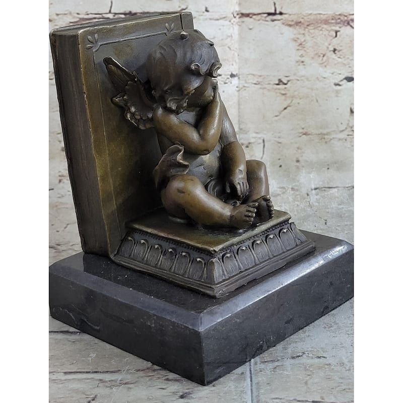 Signed Moreau French Artist Baby Angel Bookend Book End Bronze Sculpture