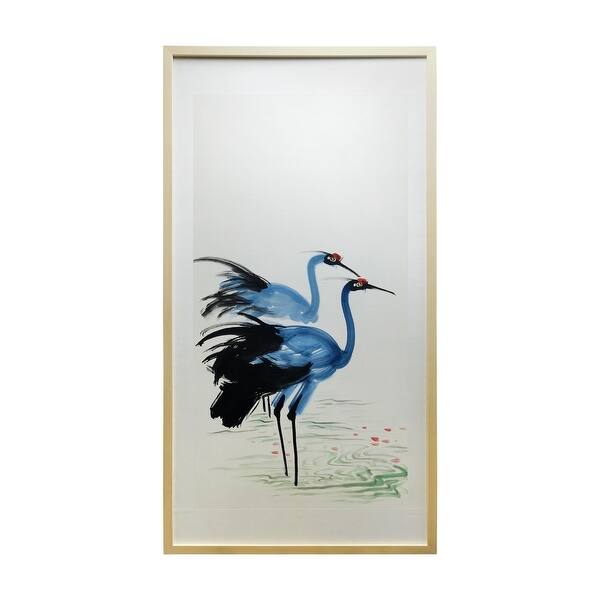 Artissance 34x65H Color Ink Painting-Two Red Crowned Crane Wooden Frame ...