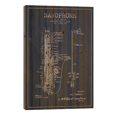 Saxophone Navy Blue Patent Blueprint Print On Wood by Aged Pixel - Multi-Color
