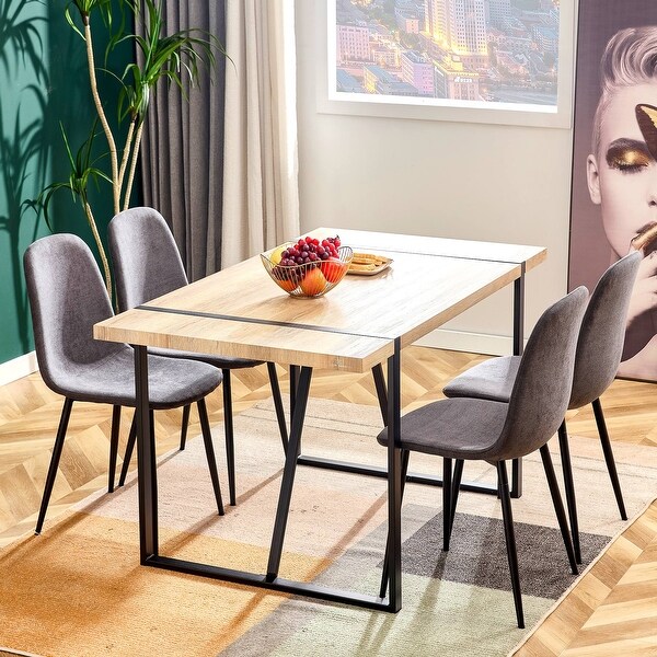 Cushioned Side Chairs with Soft Cushions and Black Metal Legs Set of 6 Dark Grey