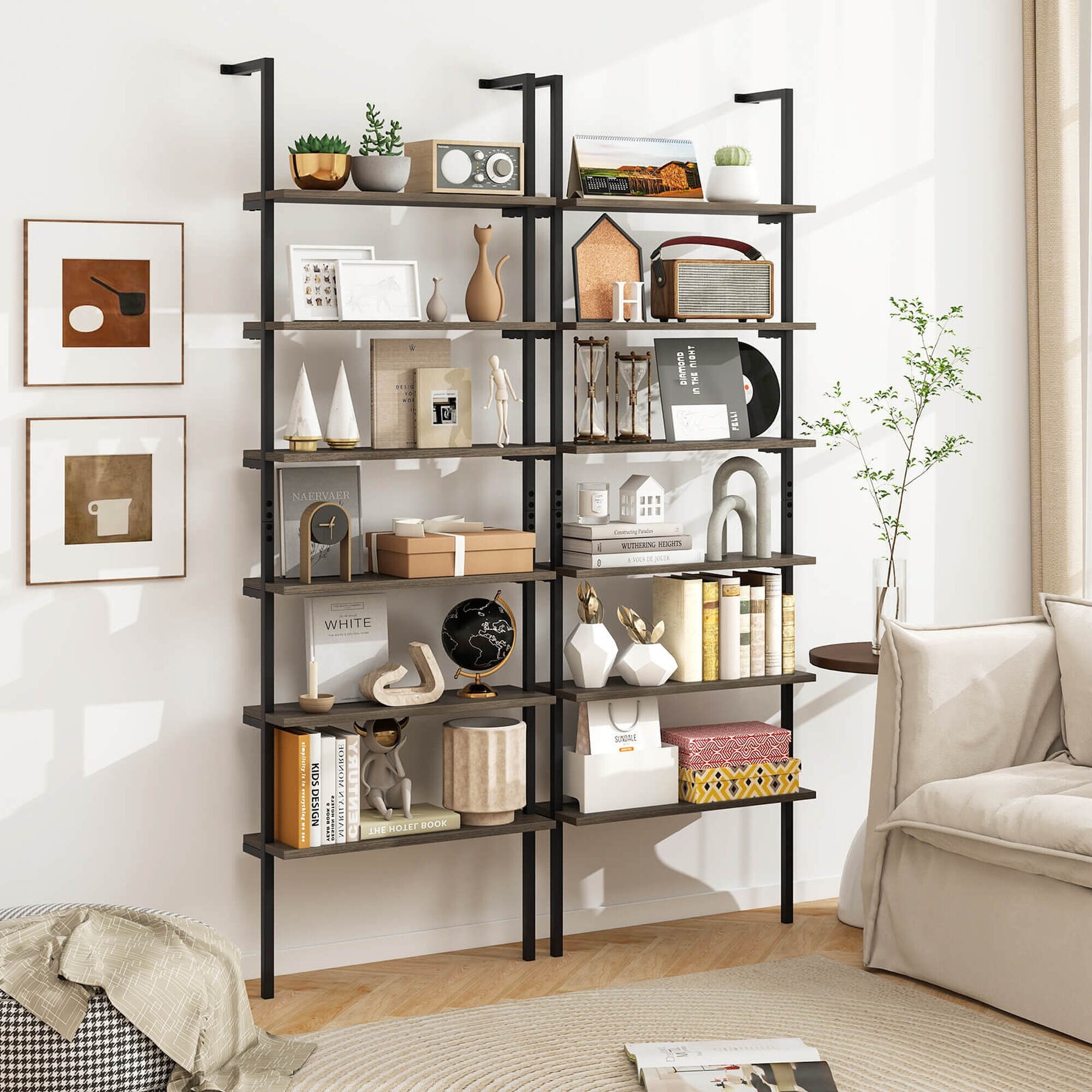 Costway 6-tier Ladder Shelf 72 Inches Industrial Wall Mounted