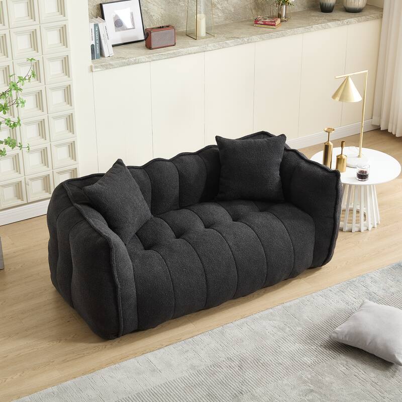Soft Beanbag Chair With High Resilience Foam Core For Two People.The Comfortable Square Recliner Sofa Is Ideal - Black