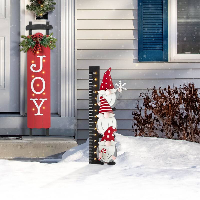 Glitzhome Christmas LED Lighted Wooden Snowman Gauge Yard Stake Wall Decor