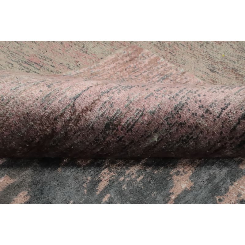 Hand Knotted Oriental Viscose Silk Carpet Modern Pictorial Pink Abstract Area Rug - 7' 9'' X 5' 7''