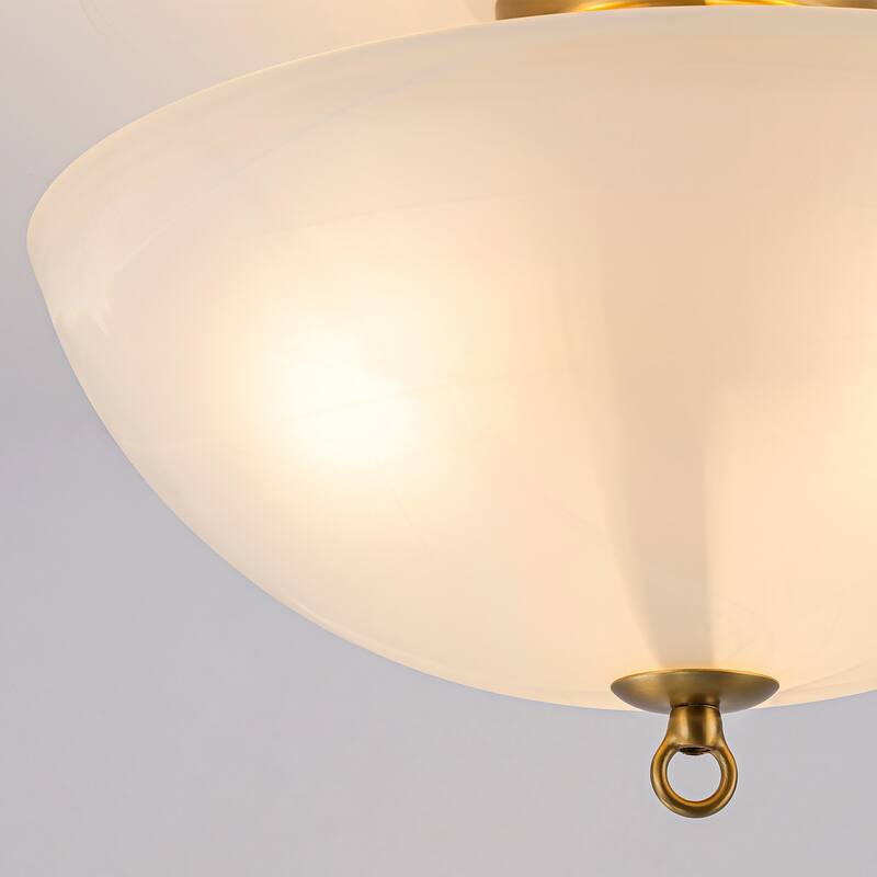 Modern Glam 3-Light Cloud Glass Dome Semi Flush Mount - Brass - 15.8" W × 9.5" H