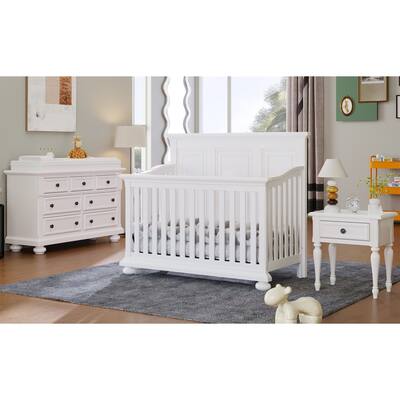 4 Pieces Sets 4-in-1 Crib, Nightstand and Dresser with Changing Topper