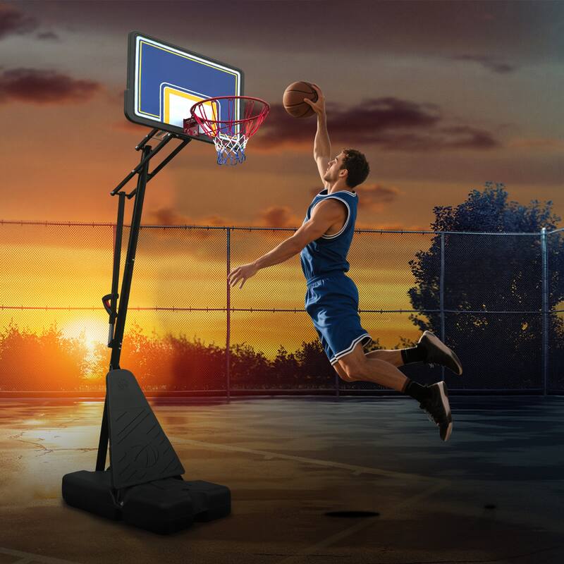 Portable Basketball Hoop with Adjustable Height and Steel Frame PC Backboard for Outdoor Use - 44 x 27.56" (L x W)