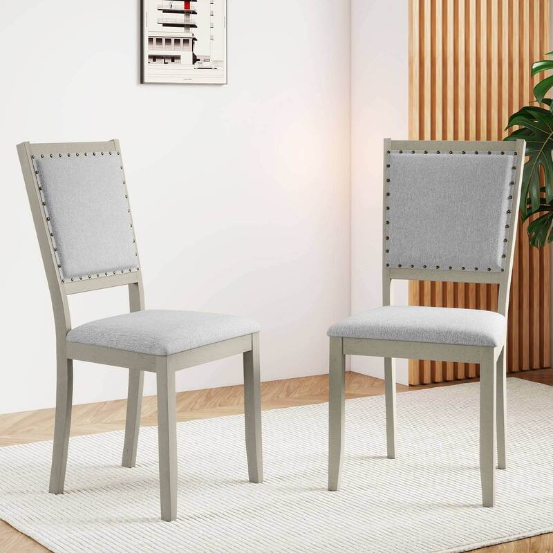 Costway 2/4 PCS Farmhouse Dining Chair Fabric Upholstered Kitchen