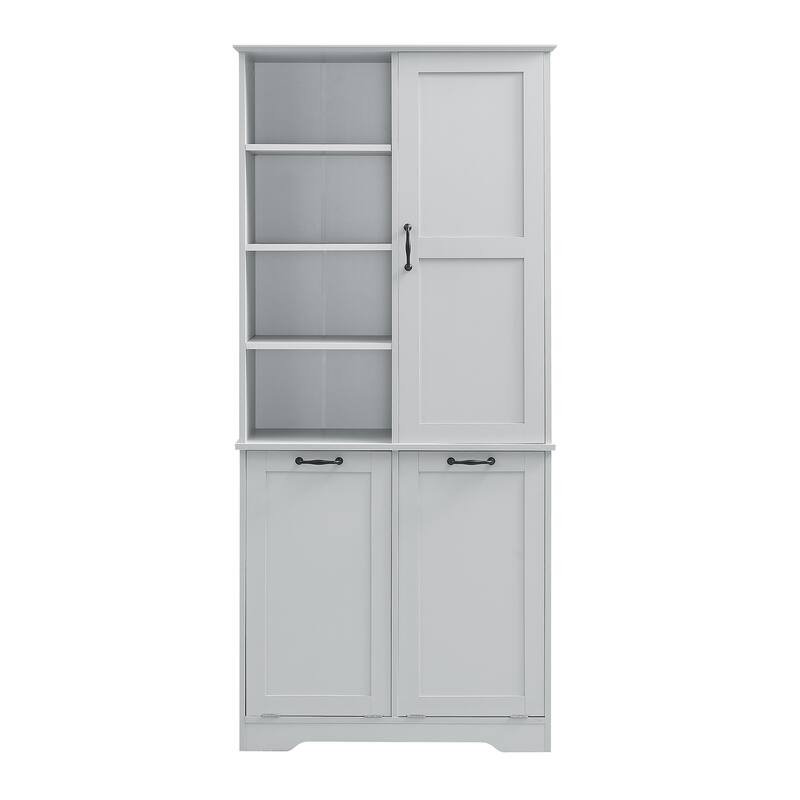 Bathroom Storage Cabinet with Doors and Drawers, Tilt-Out Laundry Hamper, Freestanding Style, Open Shelve, Adjustable Shelf