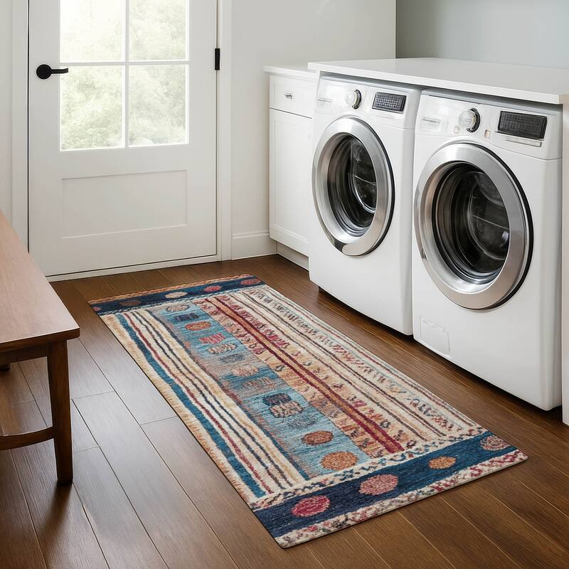 Premium Washable Super Soft Global Modern Mayfield Rug - Navy - 2'3" x 7'6"