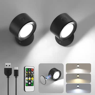 2 pcs battery operated light black rotation light plastic, metal wall light
