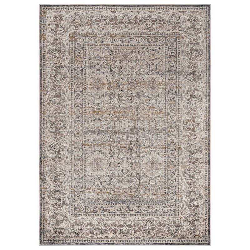 World Rug Gallery Vintage Border Stone Gray Indoor High-Low Area Rug