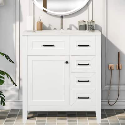 30" Bathroom Vanity with Ceramic Sink Combo,Solid Frame and MDF Board