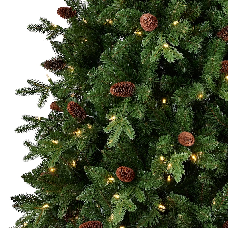 Canyon Ranch Fir Artificial Tree 7.5ft, Pre-Lit 380 Warm White LED Lights, 1374 PE/ PVC Tips