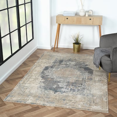 Sevita Beige Medallion Traditional Area Rug