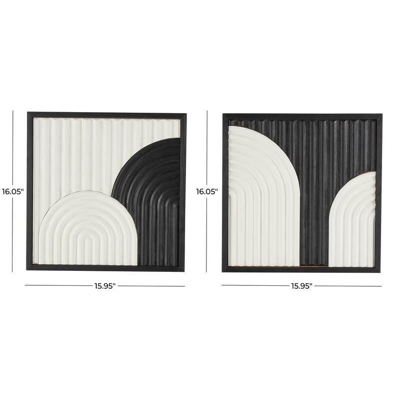White Wood Handmade Overlapping Arches Geometric Home Wall Decor with Black Frame (Set of 2)