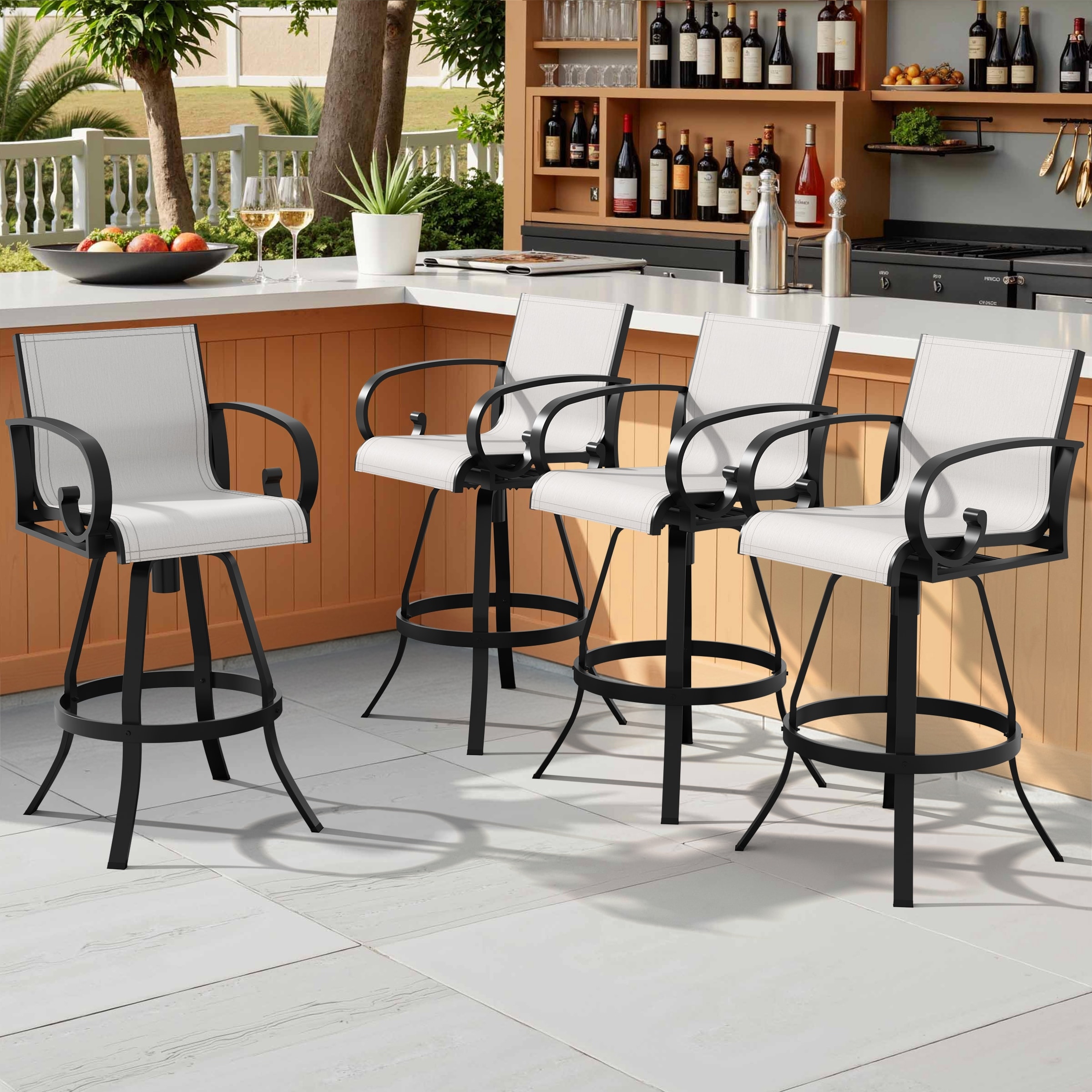 Outdoor Patio Sunbrella Fabric Swivel Aluminum Bar Stools