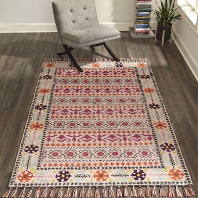 Momeni Tahoe Hand-tufted Pink Geometric/Floral Wool Area Rug