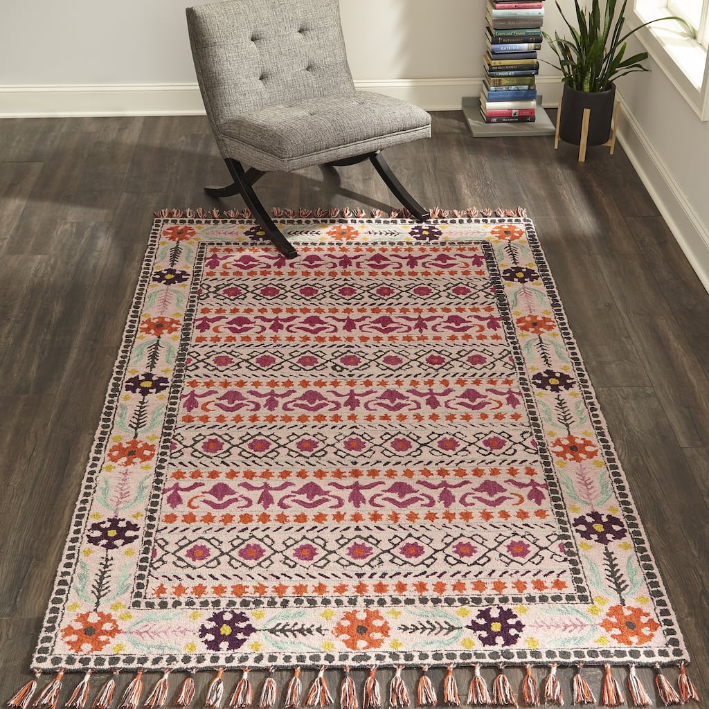 Momeni Tahoe Hand-tufted Pink Geometric/Floral Wool Area Rug