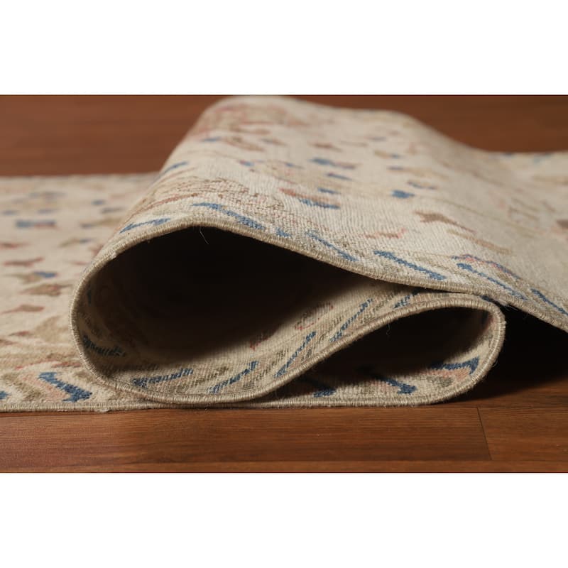 Hand Knotted Oriental 100% Wool Carpet Traditional All-Over Beige & Ivories Tabriz Runner Rug - 11' 1'' X 3' 3''
