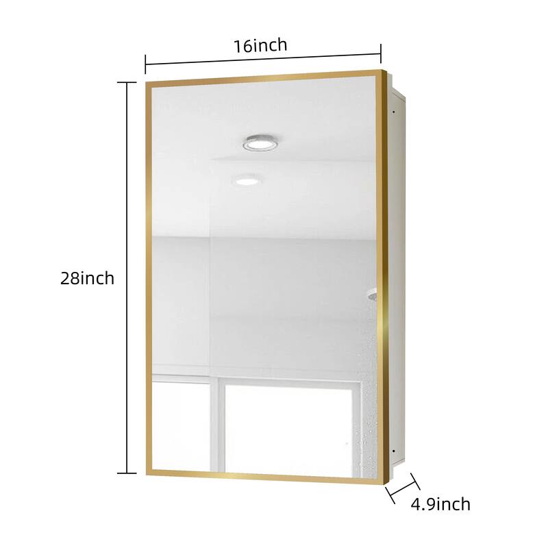 Wall-Mounted or Recessed Bathroom Medicine Cabinet with Mirror, White Iron Powder Material, Removable Shelves - 4.9X16 in