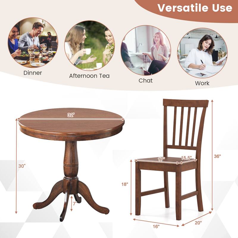 Gymax 3-Piece Dining Kitchen Table Dining Set Mid-Century Round