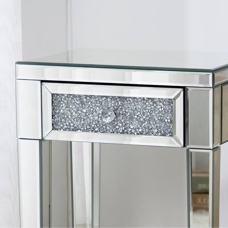Mirrored Diamond End Table Side Table with 1 Drawer