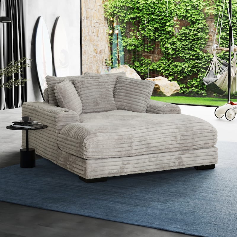 Cocoon Oversized Cuddler Chaise with Cupholder and USBs - Grey