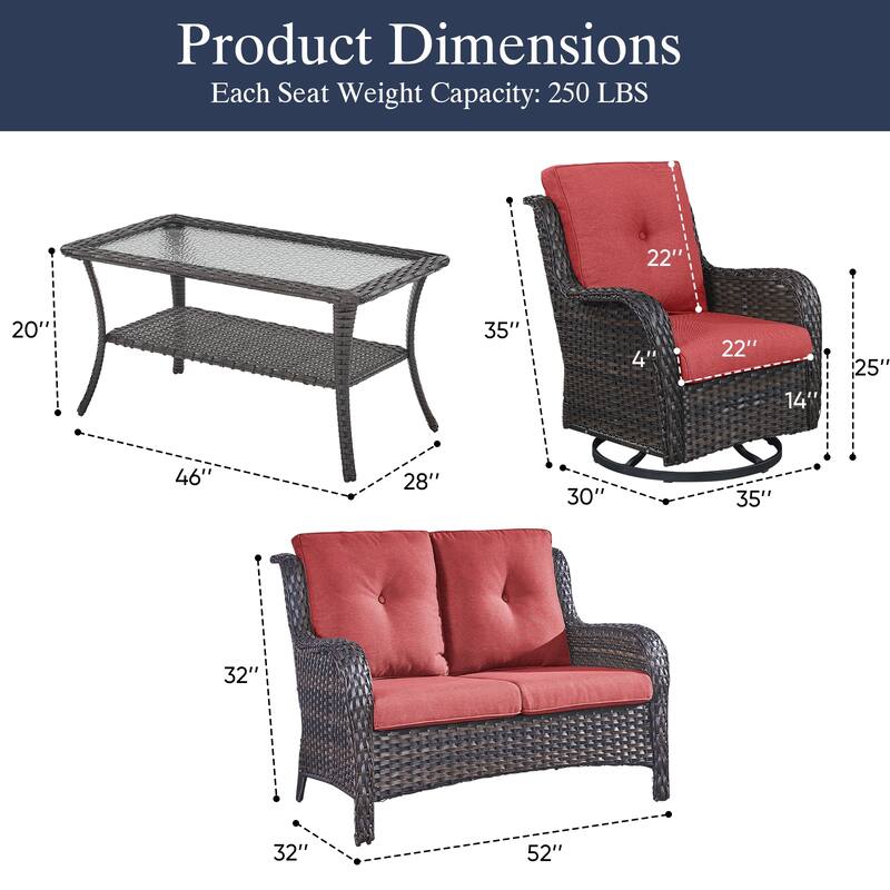 Outdoor Swivel Chairs with Loveseat Coffee Table