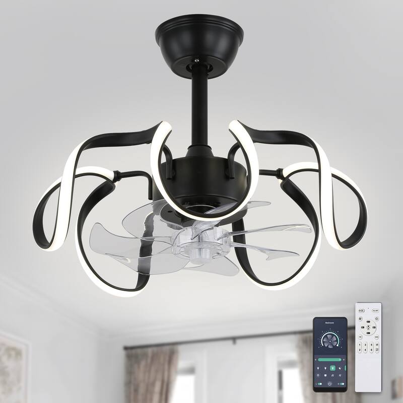 Cusp Barn 19 Inch Modern Ceiling Fan with Lights, 3 Color Dimable LED Light, 6 Speeds Reversible Bladeless Fandelier for Bedroom - White
