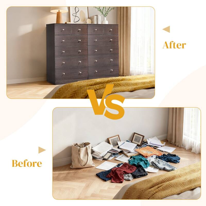 6-Drawer Large Dresser For Bedroom And Chest Of Drawers With Sturdy Construction Wood Storage Organizer For Closet