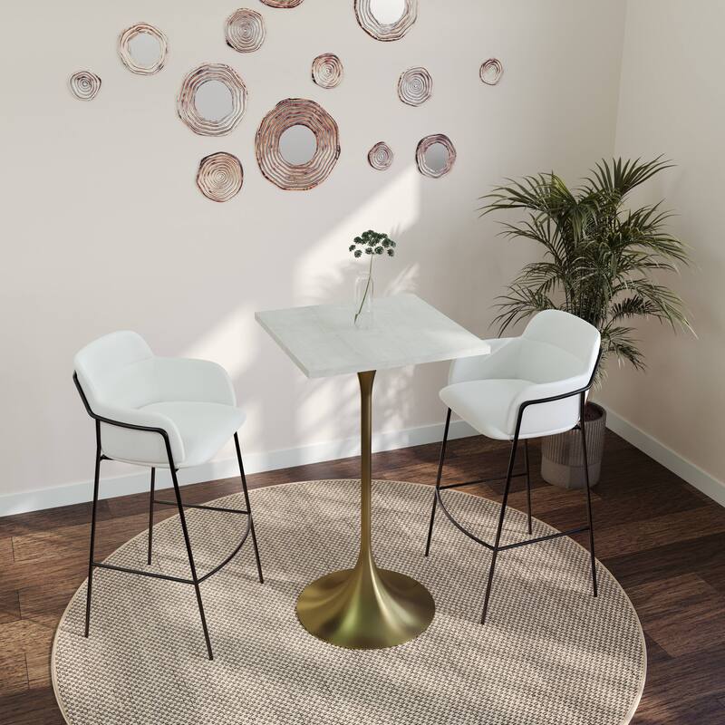 Verve 43 in. Tall Bar Height Dining Table Square MDF Wood Tabletop in Gold Stainless Steel Pedestal Base Accent Bar Table