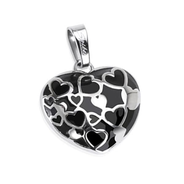 Stainless Steel Black Onyx Multi-Hearts in a Heart Pendant (35 mm Width)