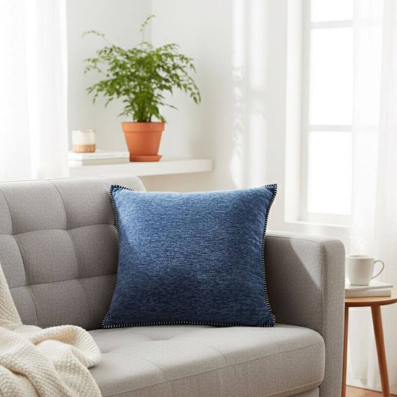 Textured Throw Pillow with Stitched Contrast Edge Set of 2