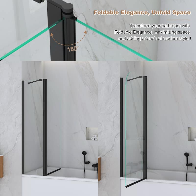 Hinged Swing Pivot Tub Door in Matte Black with Clear Tempered Glass