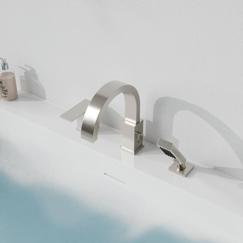 Nite Series Single-Handle Deck-Mount Roman Tub Faucet with Handheld Sprayer in Brushed Nickel