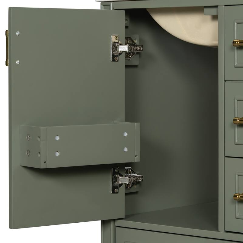 GDFStudio - Fernwell Transitional Freestanding Bathroom Vanity Cabinet with Ceramic Sink, Soft Close Drawers & Door Storage