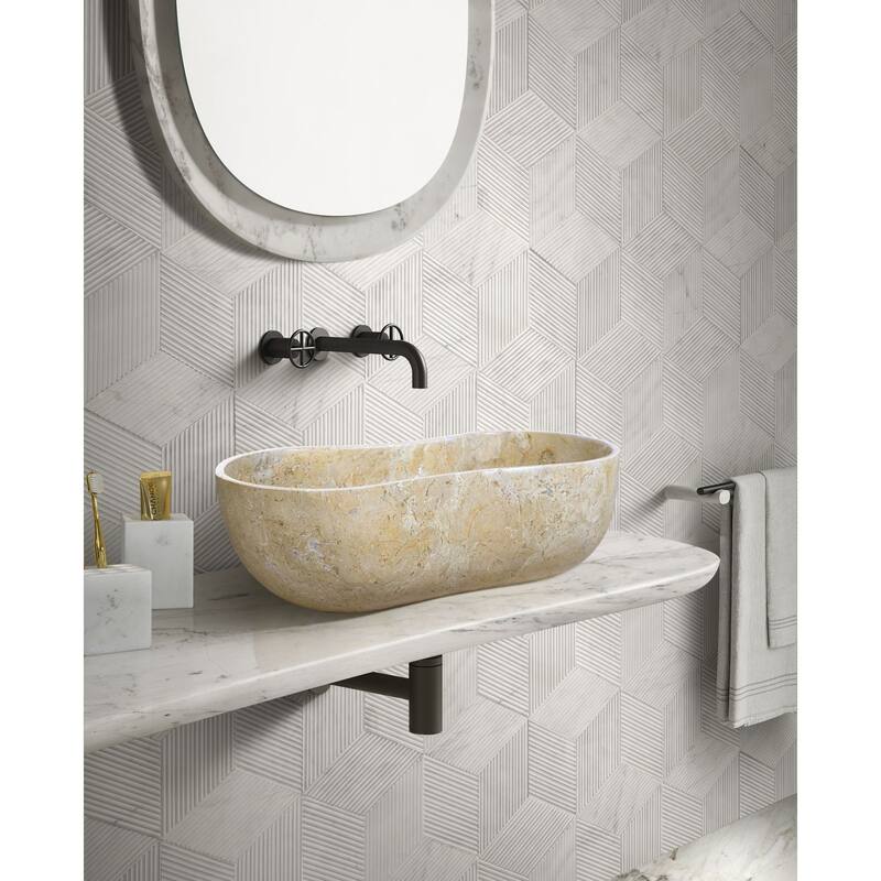 Roomfitters Marble Bathroom Vessel Sink, Natural Stone Countertop Wash Basin, Polished Oval Vanity Sink