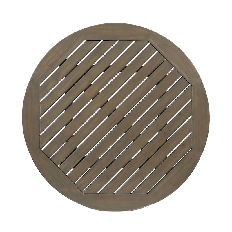 Roomfitters Outdoor Round Bistro Side Table, Solid Acacia Wood Accent Table, Weather-Resistant Patio Furniture, Grey - Gray