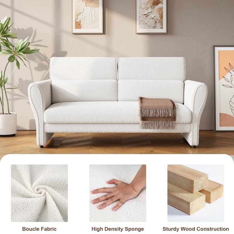 Modern Beige Couch, 57 Inch Deep Seat Loveseat Sofa with 2 Removable Lumbar Pillows, High Backrest