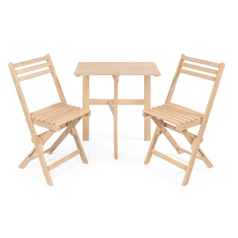Sitges Modern Traditional 3-Piece Acacia Wood Outdoor Folding Bistro Set, Light Teak by JONATHAN Y - Light Teak