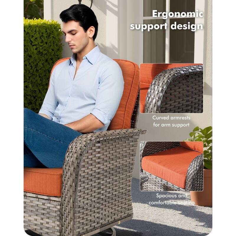 OVIOS 9-Piece Outdoor Wicker Conversation Set with Fire Pit