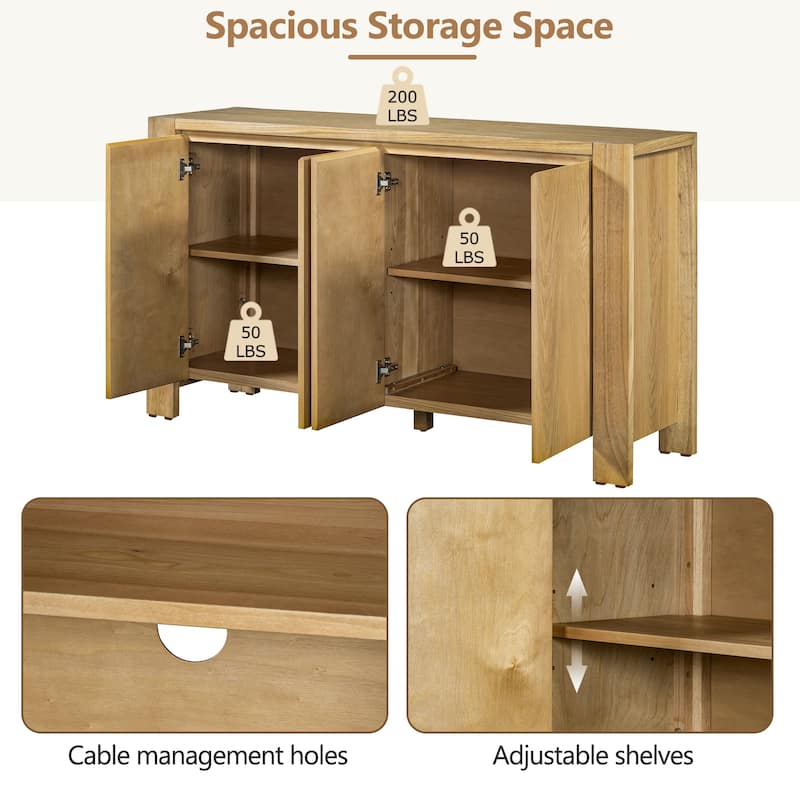 Retro 4-Door Buffet Cabinet with Adjustable Shelves, Distressed Wood Sideboard Storage for Dining Room or Kitchen
