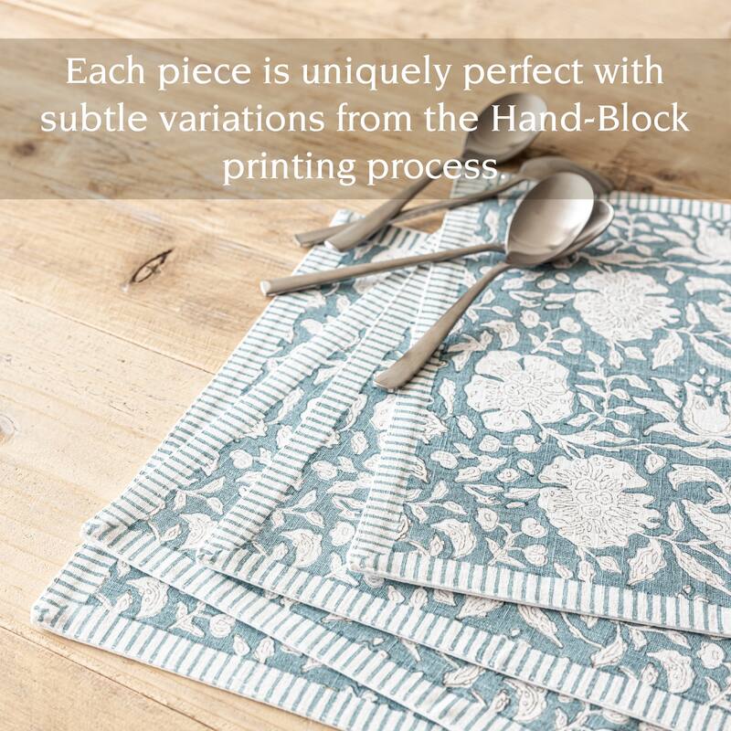 over&back Hand-Blocked 100% Cotton Placemats - Machine Washable - Set of 4