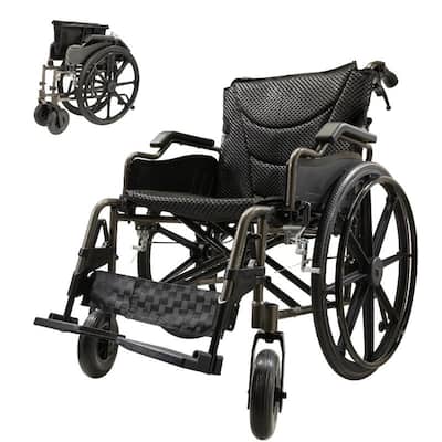 Aluminum Alloy Transport Wheelchair. 18" Seats. With front and Rear Locking Hand Brakes. 24" Quick Remove Rear Wheel - Dark Gray