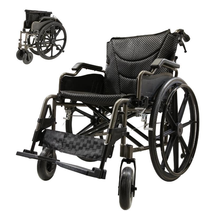 Aluminum Alloy Transport Wheelchair. 18" Seats. With front and Rear Locking Hand Brakes. 24" Quick Remove Rear Wheel - Dark Gray