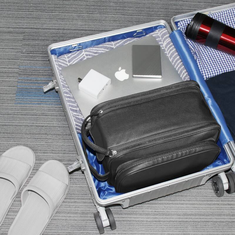 PU Leather Toiletry Bag for Men - Water-Resistant Travel Dopp Kit for Grooming, Shaving, Cosmetics & Accessories